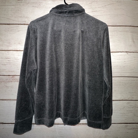 Gray Velour Jacket with Metal Embellishments Size PL Office Casual Wear Soft - Picture 2 of 5